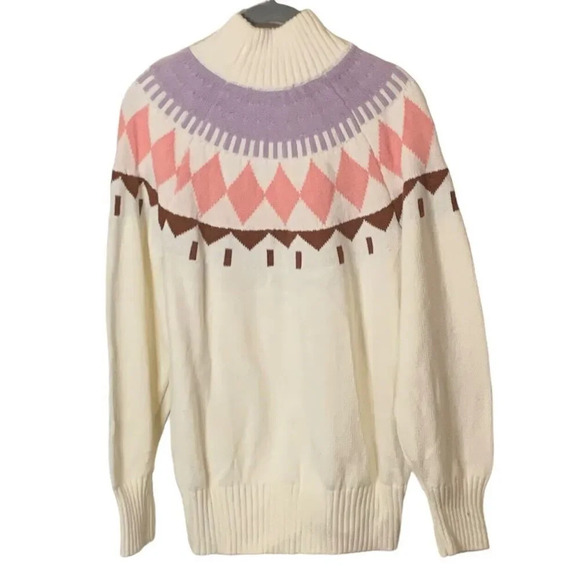 Mock Turtle Neck Sweater Women's Size L Long Sleeve Cream Cotton Wool Blend - Picture 2 of 8